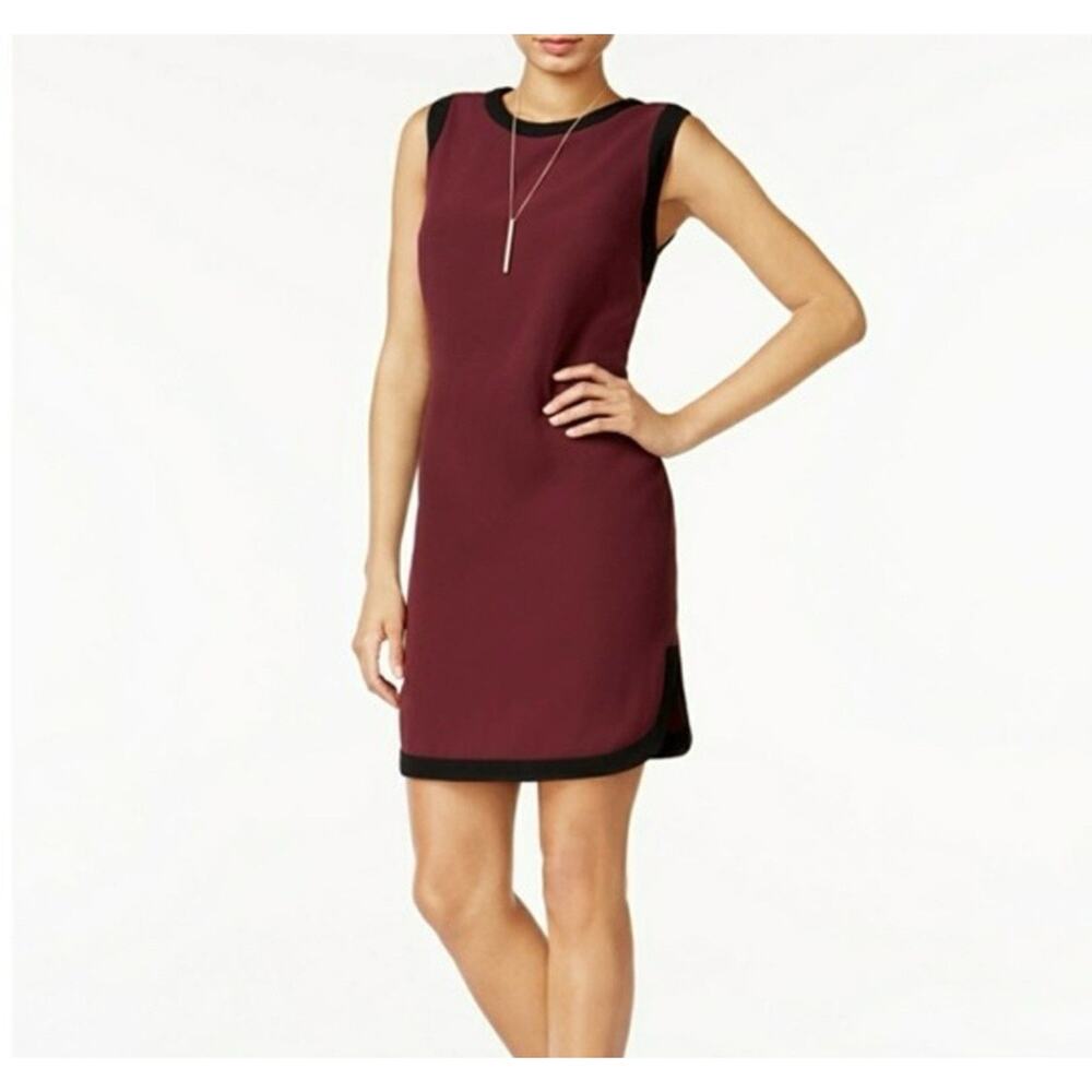 Bar III Dress Women's SZ Large Burgundy Black Sleeveless Sheath Vintage Wine NWT